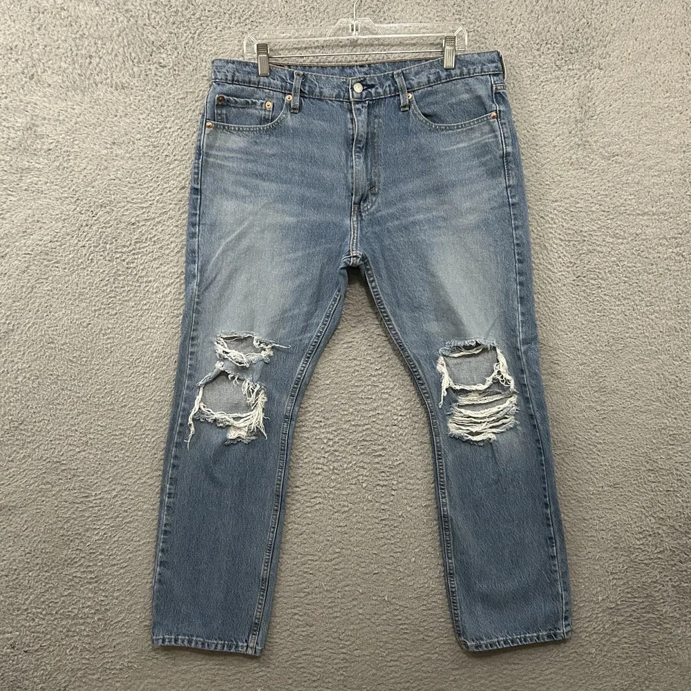 Levis Jeans Mens 36x30 Blue Denim 513 Slim Straight Stretch American Light Wash